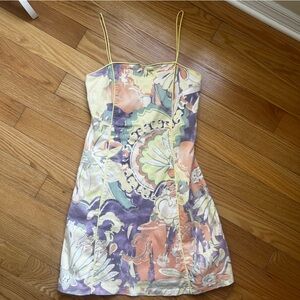 Floral Print Spaghetti-Strap Midi Dress in Pastel Yellow